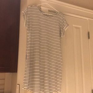 White dress with blue stripes
